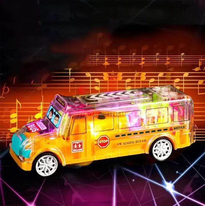 FunBlast Transparent 3D Bus Toy - Friction Power 360 Degree Rotation Musical Toy Bus with Light and Sound for 3+ Years Old Boys, Kids, Gear Simulation Mechanical Bus Toy for Toddlers - Multicolor - Image 5
