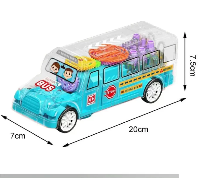 FunBlast Transparent 3D Bus Toy - Friction Power 360 Degree Rotation Musical Toy Bus with Light and Sound for 3+ Years Old Boys, Kids, Gear Simulation Mechanical Bus Toy for Toddlers - Multicolor - Image 6