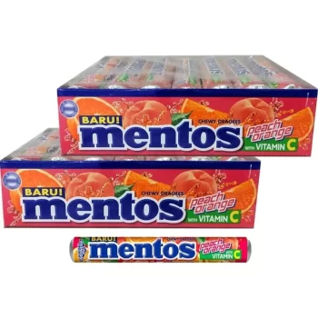 Mentos Stick Chewy Dagrees Candy Roll (14 Count Box) Peach Orange Candy (14 x 29 g) - Imported Product