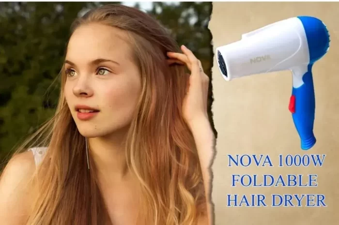 Foldable Hair For Girls Dryer for Professional Women Men girls Nova NV- 1290 1000 W Electric Foldable 2 Speed Control Hair Dryer With Box (Blue) - Image 4