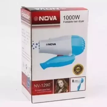 Foldable Hair For Girls Dryer for Professional Women Men girls Nova NV- 1290 1000 W Electric Foldable 2 Speed Control Hair Dryer With Box (Blue)