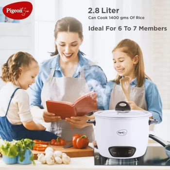 Pigeon Blossom Electric Rice Cooker 1.8 Litre with Stainless Steel lid and 2 Aluminium Cooking Pans, 700 Watt, White - Image 3