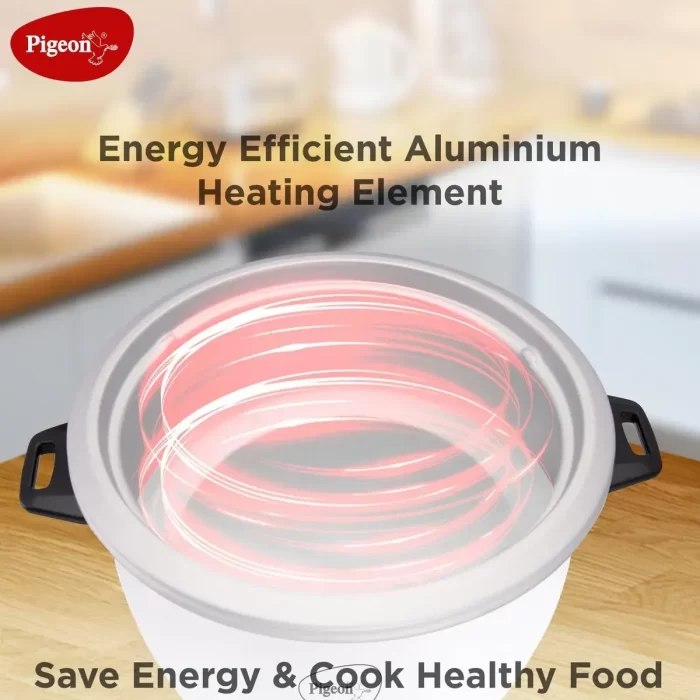 Pigeon Blossom Electric Rice Cooker 1.8 Litre with Stainless Steel lid and 2 Aluminium Cooking Pans, 700 Watt, White - Image 4