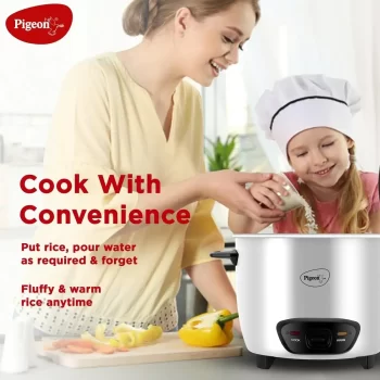 Pigeon Blossom Electric Rice Cooker 1.8 Litre with Stainless Steel lid and 2 Aluminium Cooking Pans, 700 Watt, White - Image 5