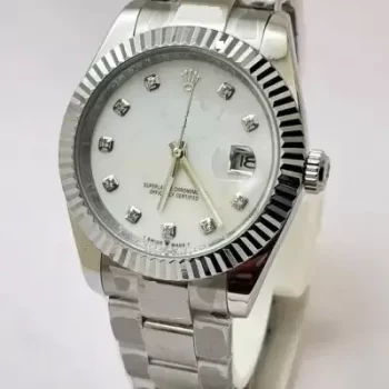 Pearl White Steel Swiss Automatic Watch