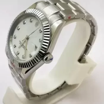 Pearl White Steel Swiss Automatic Watch - Image 2