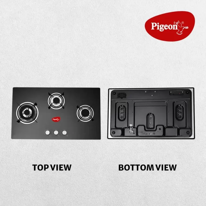 Pigeon Ornate Hob 3 Burner Multi Spark Integrated Auto Ignition With Brass Triple Ring Burners, Scratch Resistant 8 mm Thick Toughened Glass Top For Easy Cleaning - Black - Image 5