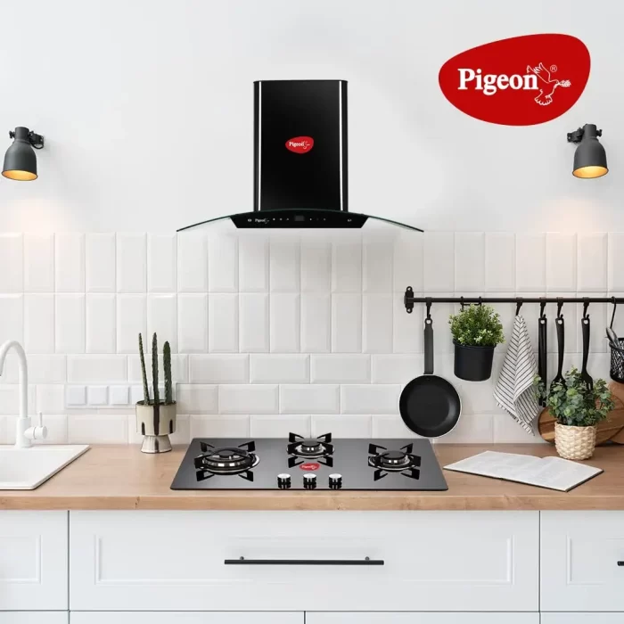 Pigeon Ornate Hob 3 Burner Multi Spark Integrated Auto Ignition With Brass Triple Ring Burners, Scratch Resistant 8 mm Thick Toughened Glass Top For Easy Cleaning - Black - Image 2