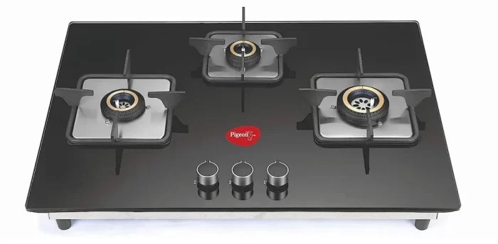 Pigeon by Stoverkraft Spark Series Glass Top 3 Burner Automatic Hob (Gas Stove, Black)