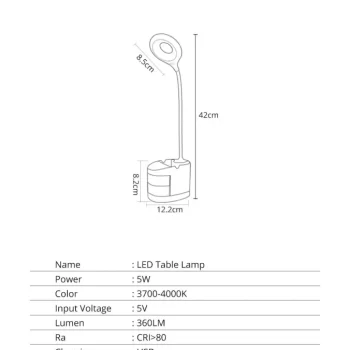 Rechargeable Touch Control LED Table Study lamp with Pen Holder, Mobile Holder & Storage Drawer. - Image 6