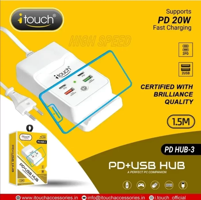 i Touch 2 PD + 2 USB Charger ( PD 20 W Fast Charging )
