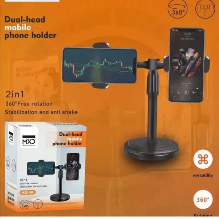 Desktop Stand For Live Stream 360 Degree Rotating LED With 2 Mobile Phone Holder - Image 5