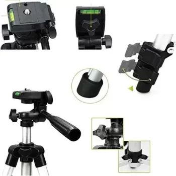 Portable Tripod Stand 3 Way Head For Digital Camera Camcorder with Mobile Holder Kit, Adjustable length 1.5ft - 4.5ft (Silver-Black, Support upto 1500 g) - Image 3