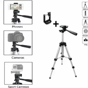 Portable Tripod Stand 3 Way Head For Digital Camera Camcorder with Mobile Holder Kit, Adjustable length 1.5ft - 4.5ft (Silver-Black, Support upto 1500 g) - Image 5