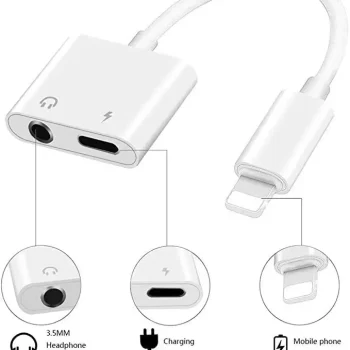 2 in1 Splitter Earphone Converter and i Phone Charging and Audio Compatible for I Phone Audio for I Phone 11 X 7 8 Plus & OS Compatible - Black & White - Image 2
