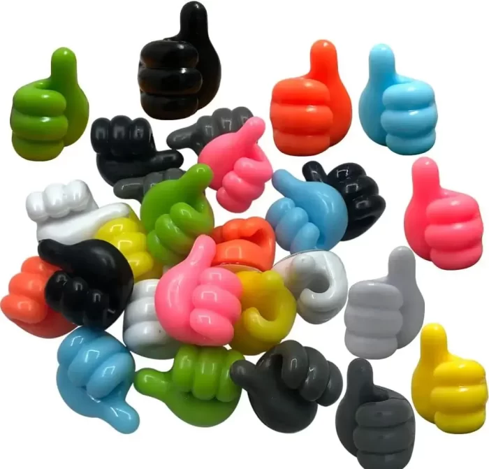 Thumb Hooks 10 Pcs Fun DIY Self-Adhesive Utility Hook Decorative Wall Hook for Hanging Small Items Key Pens Data Cable Wiring Clips Holder, Cord Organizer for Desk