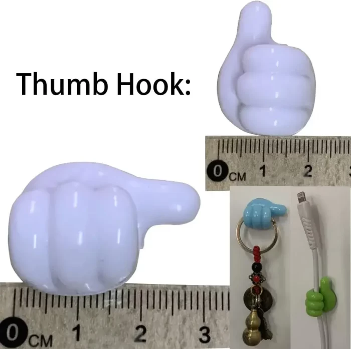 Thumb Hooks 10 Pcs Fun DIY Self-Adhesive Utility Hook Decorative Wall Hook for Hanging Small Items Key Pens Data Cable Wiring Clips Holder, Cord Organizer for Desk - Image 2
