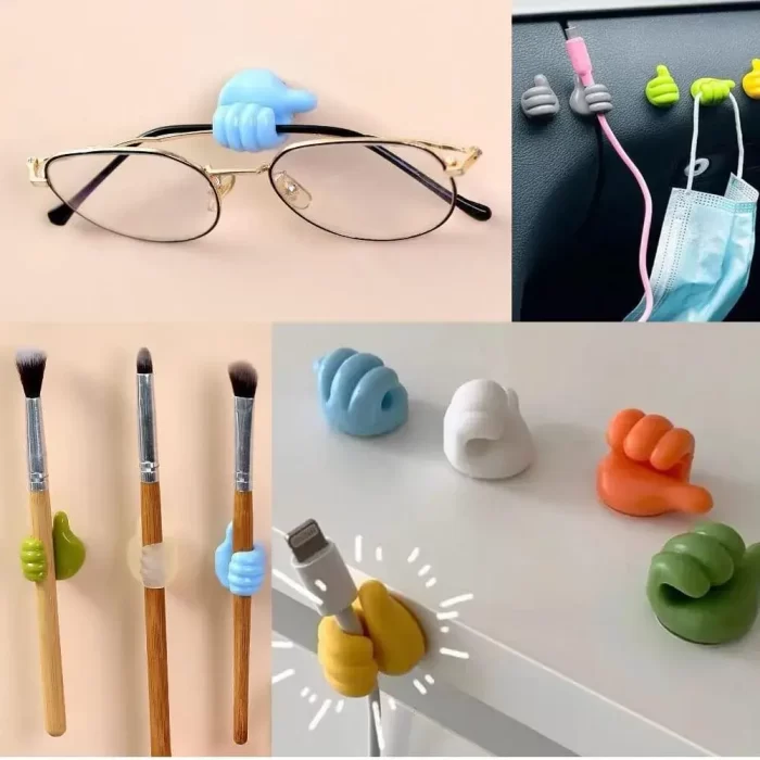 Thumb Hooks 10 Pcs Fun DIY Self-Adhesive Utility Hook Decorative Wall Hook for Hanging Small Items Key Pens Data Cable Wiring Clips Holder, Cord Organizer for Desk - Image 3