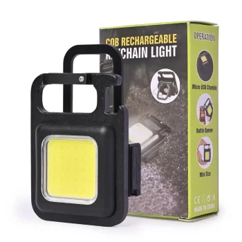 2000 Lumens LED COB Key Chain Flashlights Small Water Resistant USB Rechargeable Magnetic Work Light 3 Light Modes Portable Mini Light with Folding Bracket for Walking Camping Car Repairing Square