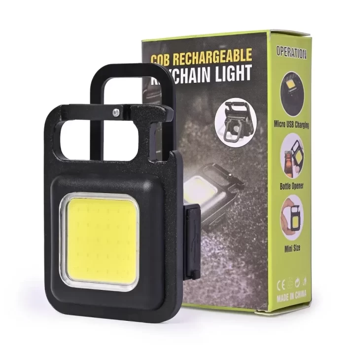 2000 Lumens LED COB Key Chain Flashlights Small Water Resistant USB Rechargeable Magnetic Work Light 3 Light Modes Portable Mini Light with Folding Bracket for Walking Camping Car Repairing Square