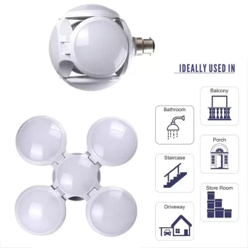 LED Folding Football Shape UFO Bulb with 5 Leaf Adjustable High Brightness Light Bulb (Cold White) 75W (Pack of 1) - Image 3
