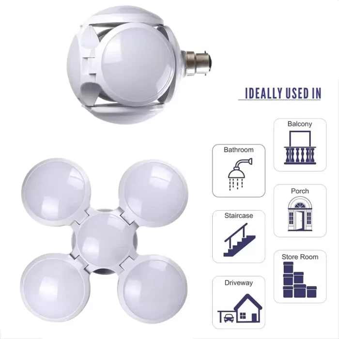 LED Folding Football Shape UFO Bulb with 5 Leaf Adjustable High Brightness Light Bulb (Cold White) 75W (Pack of 1) - Image 3