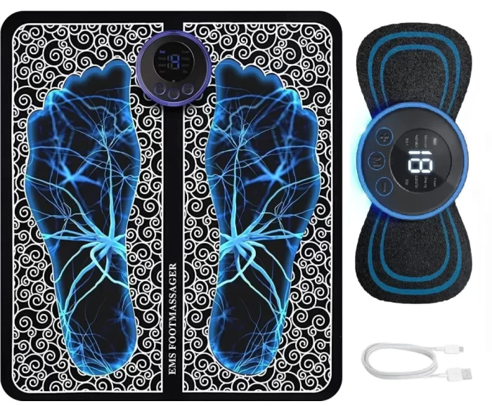 Body & Foot Massager Pain Relief Wireless Electric EMS Massage Machine,Rechargeable Portable Folding Automatic with 8 Mode19 Intensity for Legs,Body,Hand Therapy (Foot Massager and body Massager)