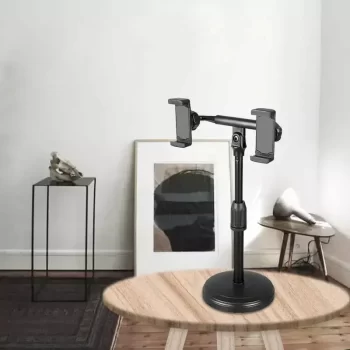 Desktop Stand For Live Stream 360 Degree Rotating LED With 2 Mobile Phone Holder - Image 2