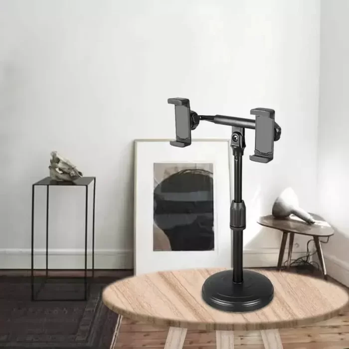 Desktop Stand For Live Stream 360 Degree Rotating LED With 2 Mobile Phone Holder - Image 2