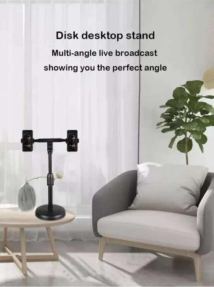 Desktop Stand For Live Stream 360 Degree Rotating LED With 2 Mobile Phone Holder - Image 3