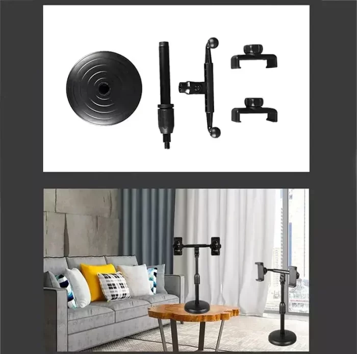 Desktop Stand For Live Stream 360 Degree Rotating LED With 2 Mobile Phone Holder - Image 4