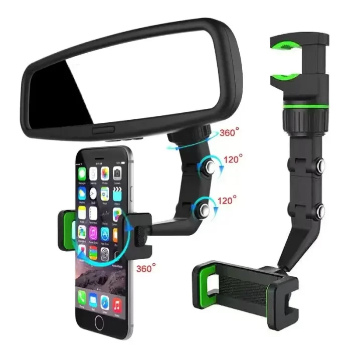 Multifunctional Car Rear View Mirror Rotatable Holder, 360° Car Mounted Hanging Clip Holder for All Universal Mobile Phones & GPS Holder
