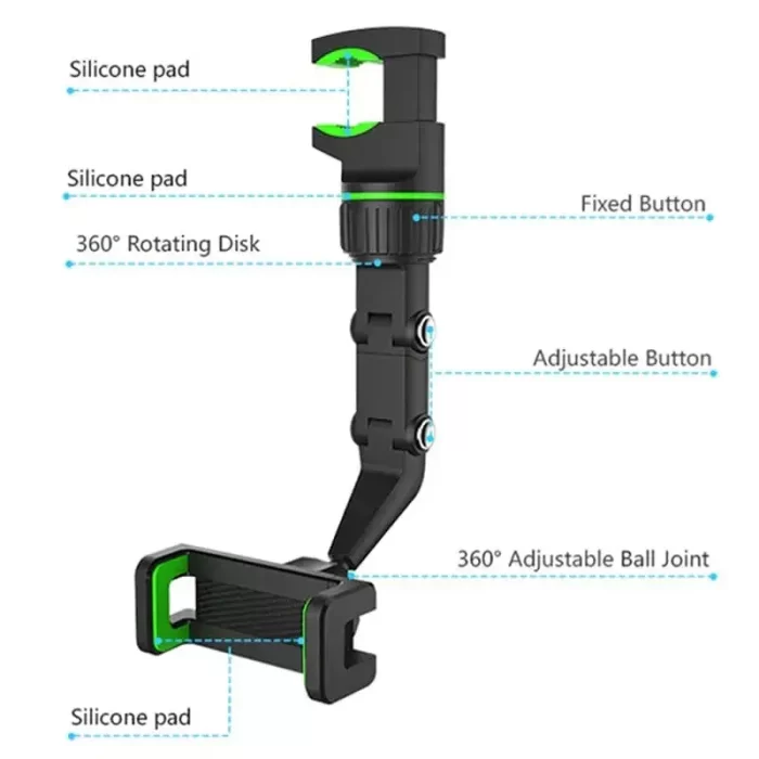 Multifunctional Car Rear View Mirror Rotatable Holder, 360° Car Mounted Hanging Clip Holder for All Universal Mobile Phones & GPS Holder - Image 3