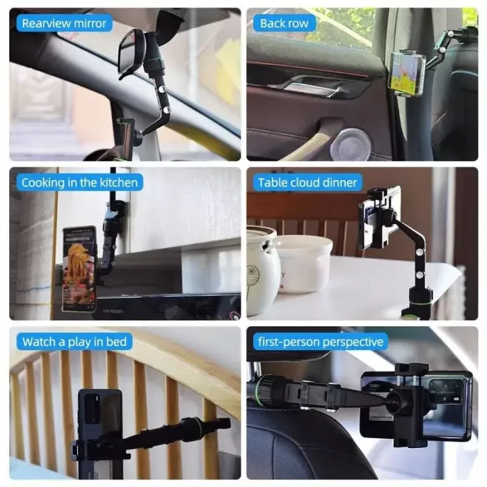 Multifunctional Car Rear View Mirror Rotatable Holder, 360° Car Mounted Hanging Clip Holder for All Universal Mobile Phones & GPS Holder - Image 4