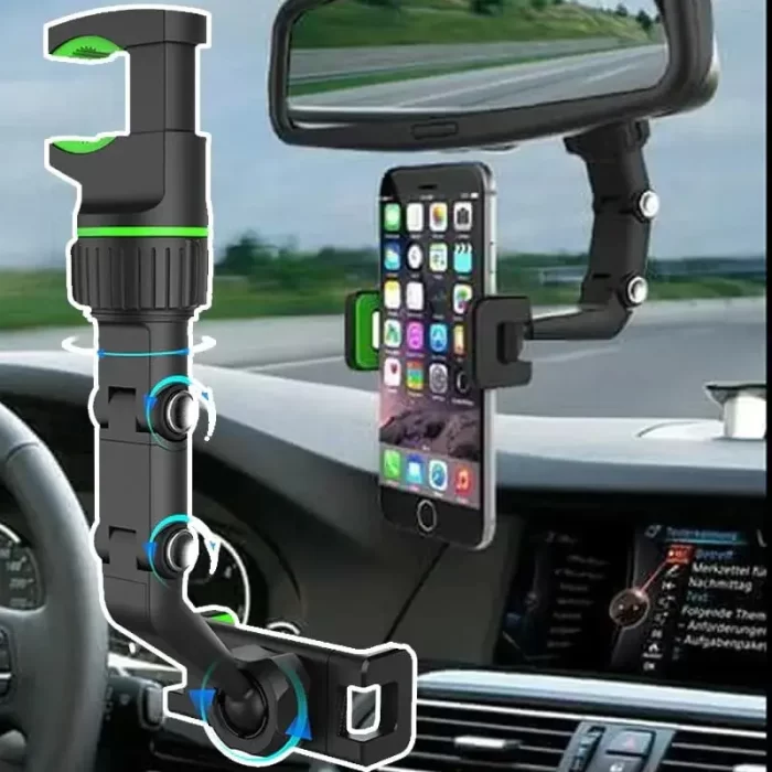 Multifunctional Car Rear View Mirror Rotatable Holder, 360° Car Mounted Hanging Clip Holder for All Universal Mobile Phones & GPS Holder - Image 5