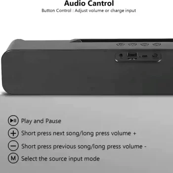 MZ M51 (Portable Home TV SOUNDBAR) Dynamic Thunder Sound 2400mAh Battery 16 W Bluetooth Soundbar - Heavy Bass ( FM Radio , TF Card , USB , AUX ) - Image 4