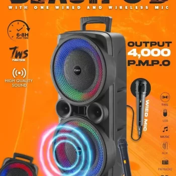 Bluetooth Speaker Dynamic Thunder Sound with wireless Bluetooth Party Speaker (Black, Stereo Channel) with 2 mic ( one wireless mic and one wired mic ) - Image 2