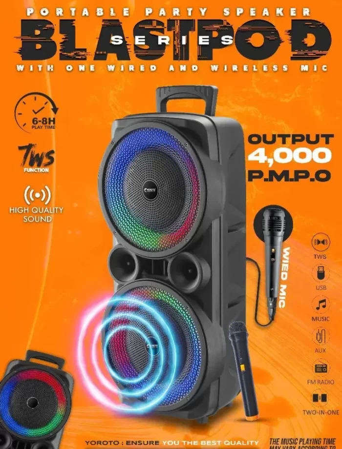 Bluetooth Speaker Dynamic Thunder Sound with wireless Bluetooth Party Speaker (Black, Stereo Channel) with 2 mic ( one wireless mic and one wired mic ) - Image 2