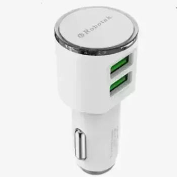 Robotek 17 W Turbo Car Charger  (White, With USB Cable)