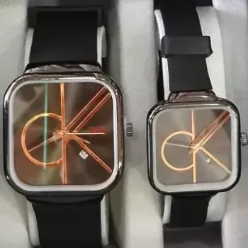 Leather Strap Analog Branded Couple Watch for Men and Women - Combo of 2