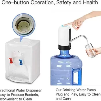 Water Dispenser Pump TT384 Portable Quality Automatic Rechargeable USB Water Dispenser Pump for (Bisleri) 5,10,20 litres Bottle Can with USB Charger Cable and Steel Pipe (Black) - Image 2