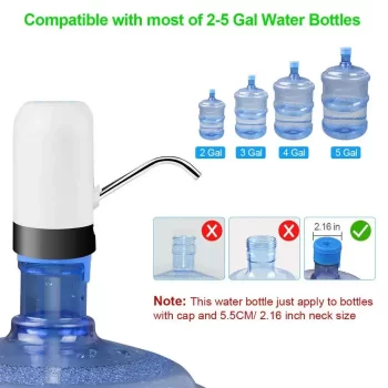 Water Dispenser Pump TT384 Portable Quality Automatic Rechargeable USB Water Dispenser Pump for (Bisleri) 5,10,20 litres Bottle Can with USB Charger Cable and Steel Pipe (Black) - Image 5