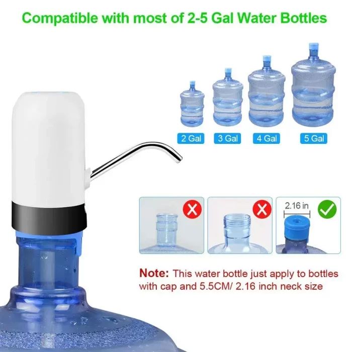 Water Dispenser Pump TT384 Portable Quality Automatic Rechargeable USB Water Dispenser Pump for (Bisleri) 5,10,20 litres Bottle Can with USB Charger Cable and Steel Pipe (Black) - Image 5
