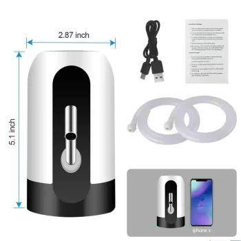 Water Dispenser Pump TT384 Portable Quality Automatic Rechargeable USB Water Dispenser Pump for (Bisleri) 5,10,20 litres Bottle Can with USB Charger Cable and Steel Pipe (Black) - Image 7