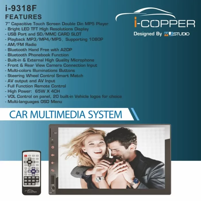 I-Copper Universal Android Infotainment System 7.0 inch Capacitive Touchscreen Double Din Car Stereo (Android 8.1) Car Player with Navigation/GPS/WiFi/Bluetooth Full HD 1080P 1GB RAM/16GB ROM - Image 3