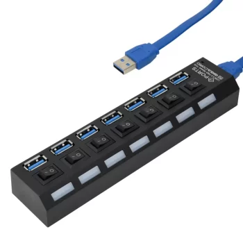 USB 3.0 7-Port USB 3.0 Hub with Separate Power Switch, LEDs and A USB Cable Compatible for All USB Device