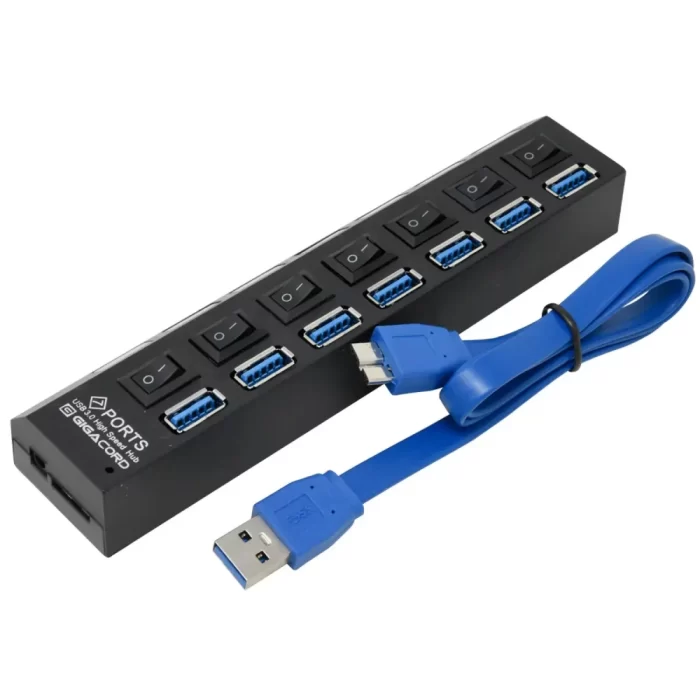 USB 3.0 7-Port USB 3.0 Hub with Separate Power Switch, LEDs and A USB Cable Compatible for All USB Device - Image 3