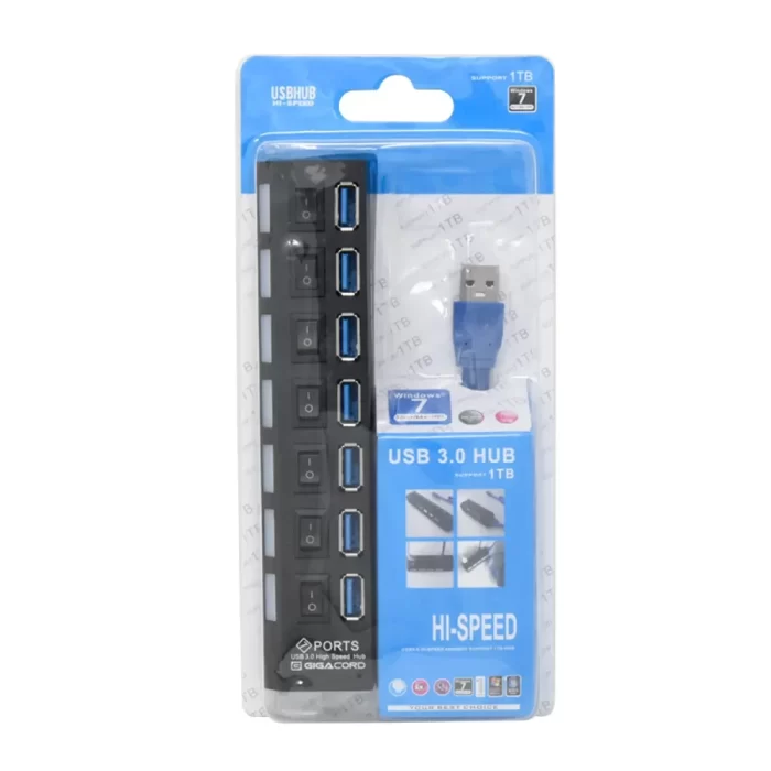 USB 3.0 7-Port USB 3.0 Hub with Separate Power Switch, LEDs and A USB Cable Compatible for All USB Device - Image 2