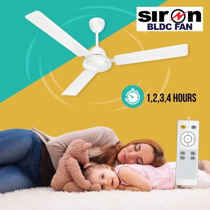 SIRON Decorative BLDC 1200mm Energy Saving with Remote Control 5 Star Ceiling Fan (White, Pack of 1) With 5 Year Warranty - Image 8