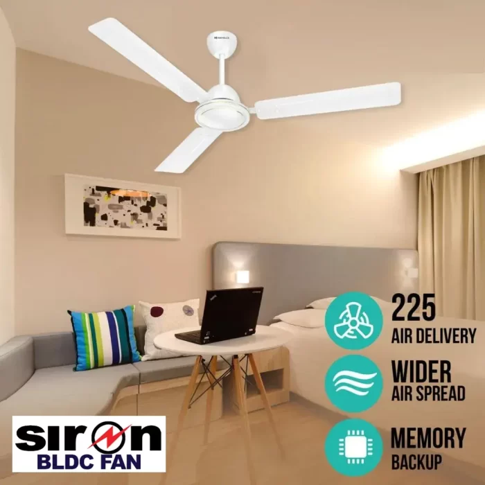 SIRON Decorative BLDC 1200mm Energy Saving with Remote Control 5 Star Ceiling Fan (White, Pack of 1) With 5 Year Warranty - Image 9